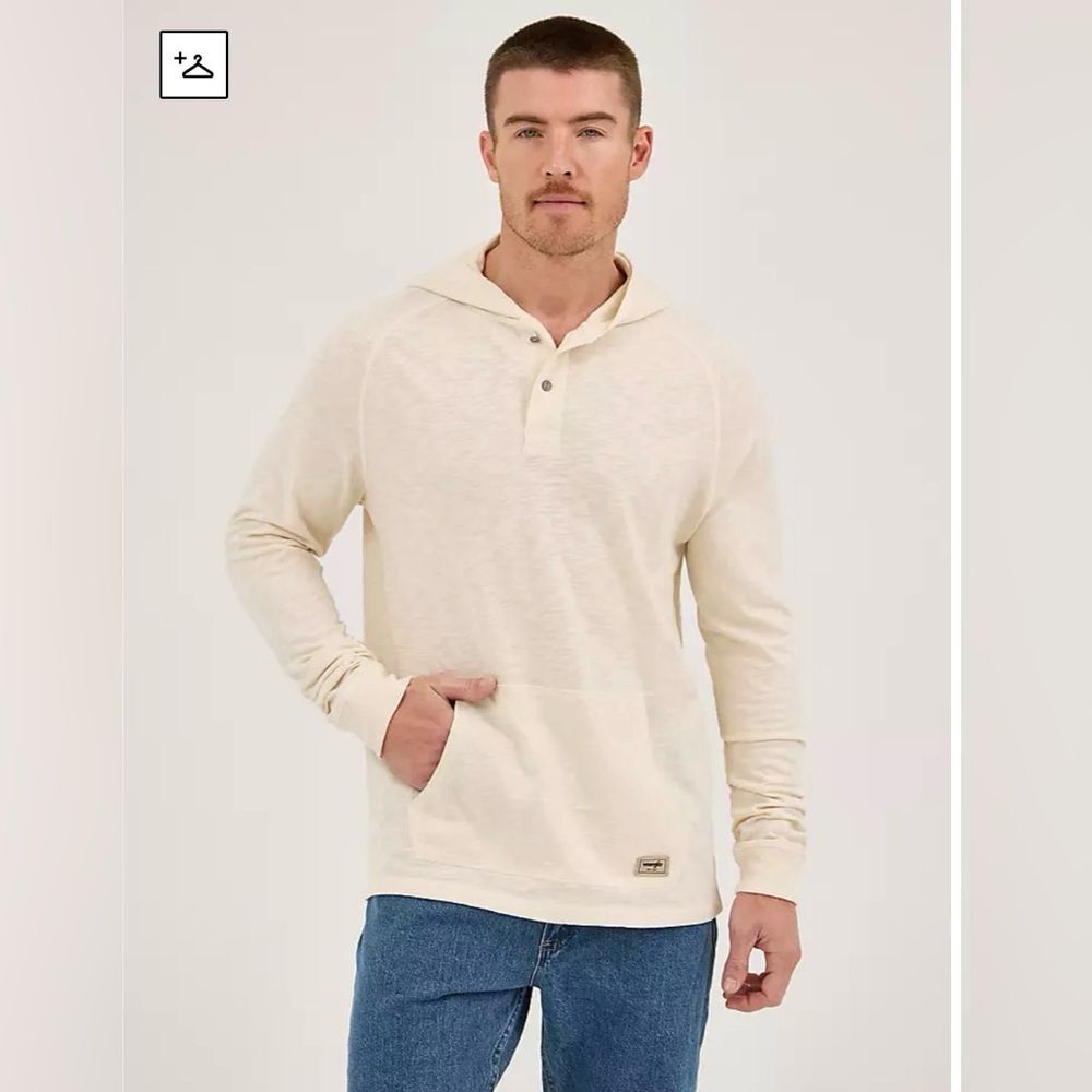 Wrangler Mens lightweight hooded pullover quarter button shirt longsleeve tee